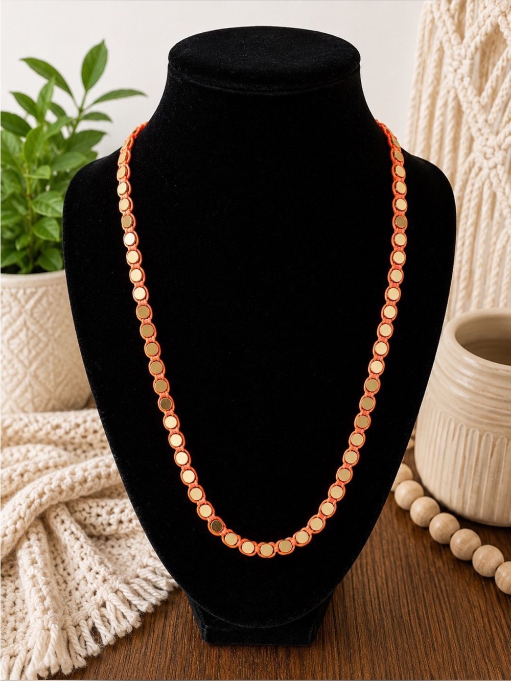 NWT Serefina for Anthropologie Urban Vintage Neon Coral Braided Cord Necklace